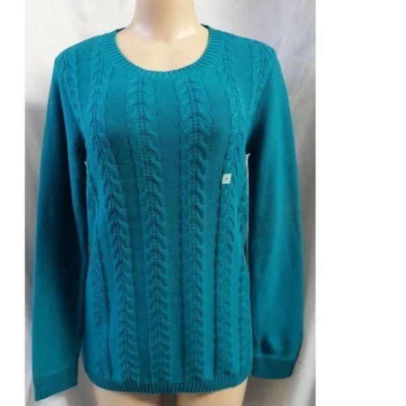 LOFT DARK TEAK CABLE KNIT FRONT CAREER CASUAL CLASSIC PREPPY SWEATER SZE: XS NWT - Picture 2 of 3